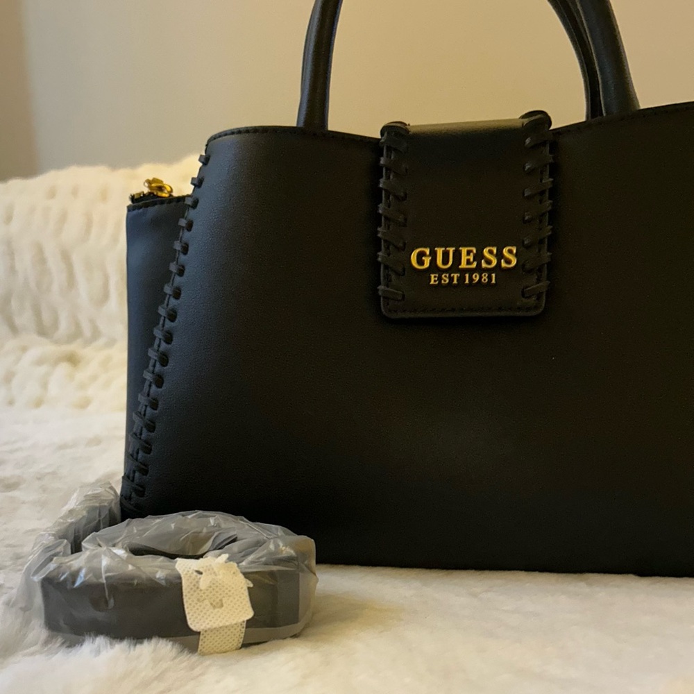 GUESS Black Satchel with Gold Accents